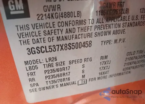 2008 Saturn Vue V6 Xr из США, поврежденный, VIN 3GSCL537X8S500458